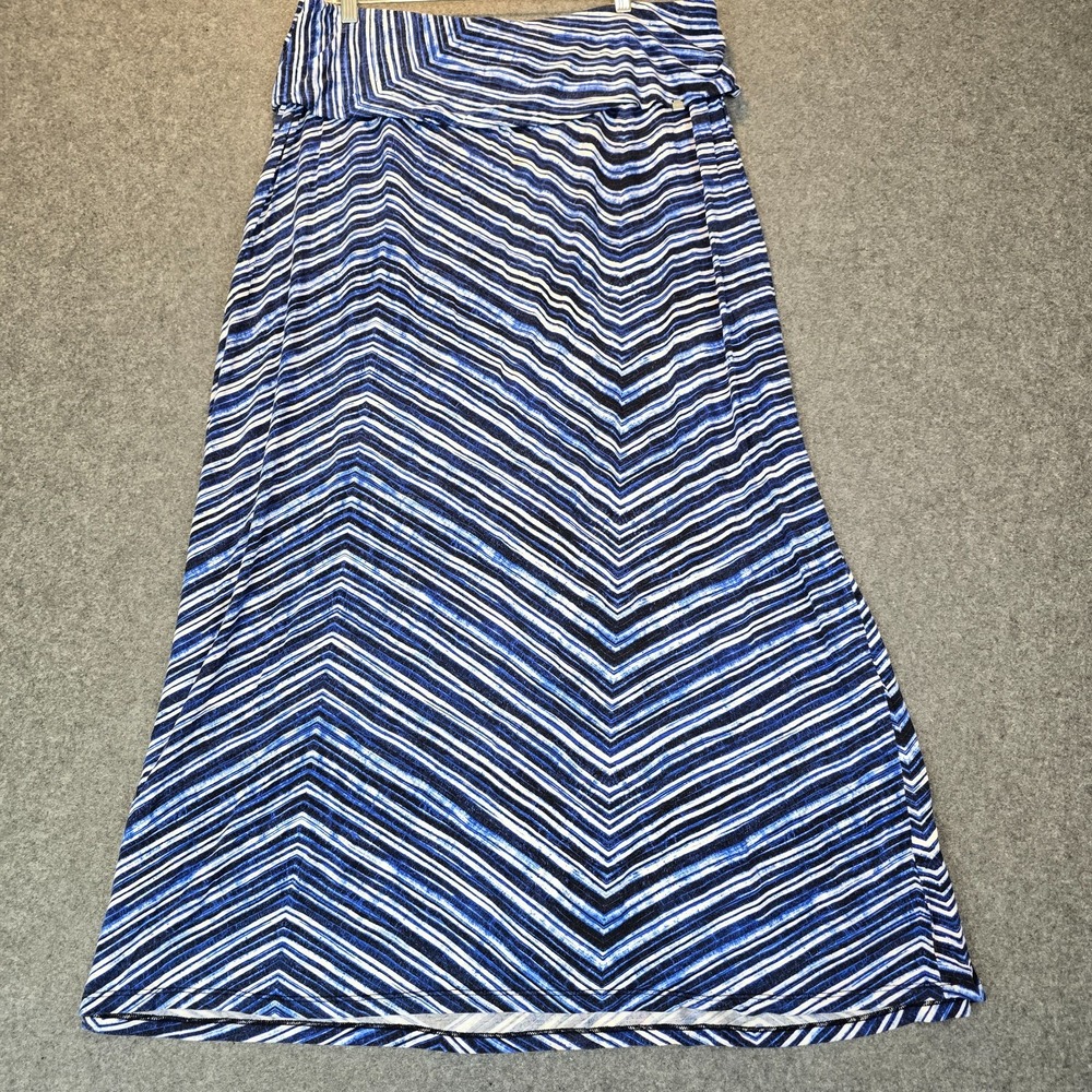Calvin Klein Maxi Skirt Women 1X Blue White Chevron Striped Rayon Stretch Casual